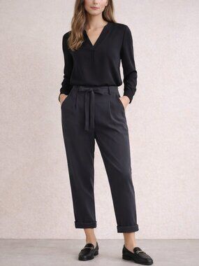 Aritzia Wilfred Allant Slate Gray Cropped Trouser w Silk Tie Minimalist Size 0